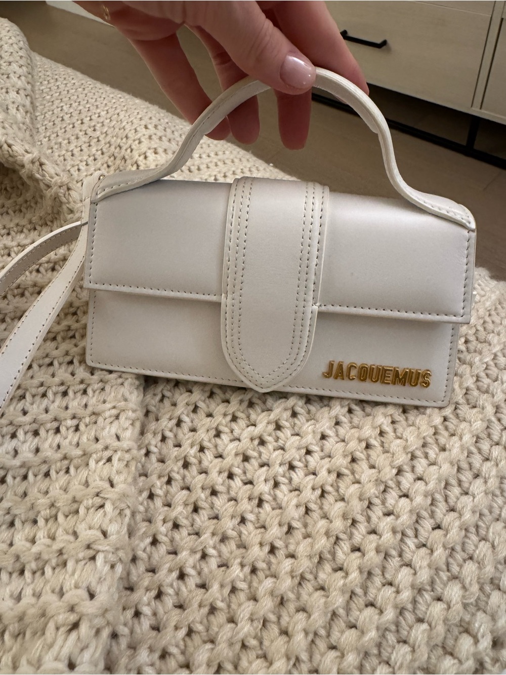 Jacquemus Cream Mini Handle Bag with Gold Logo
